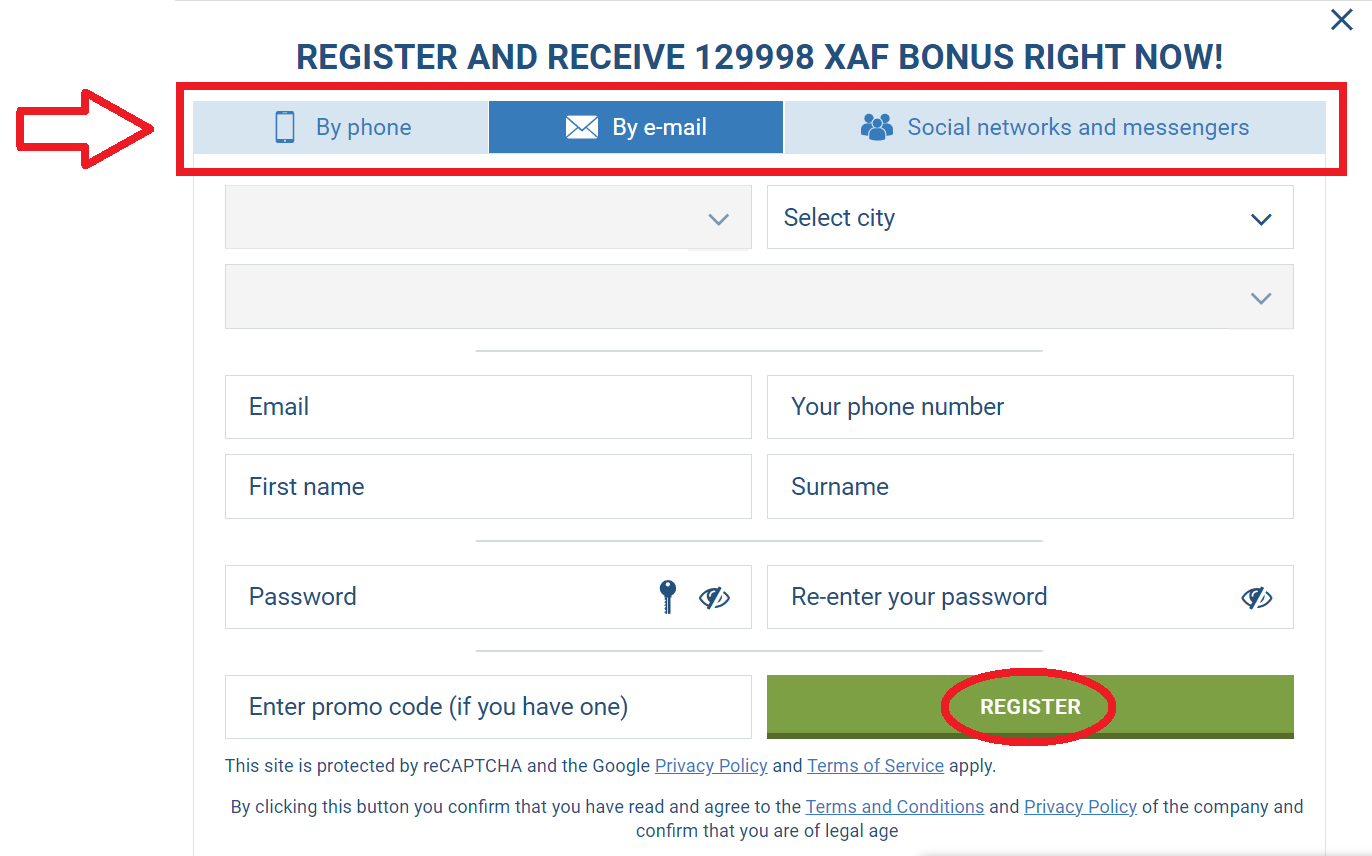 1xBet New Account Create via email